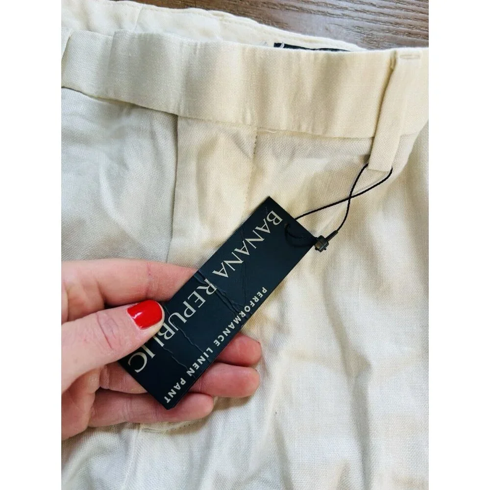 New Banana Republic Slim Fit Performance Linen Pants Ivory Mens 30x32